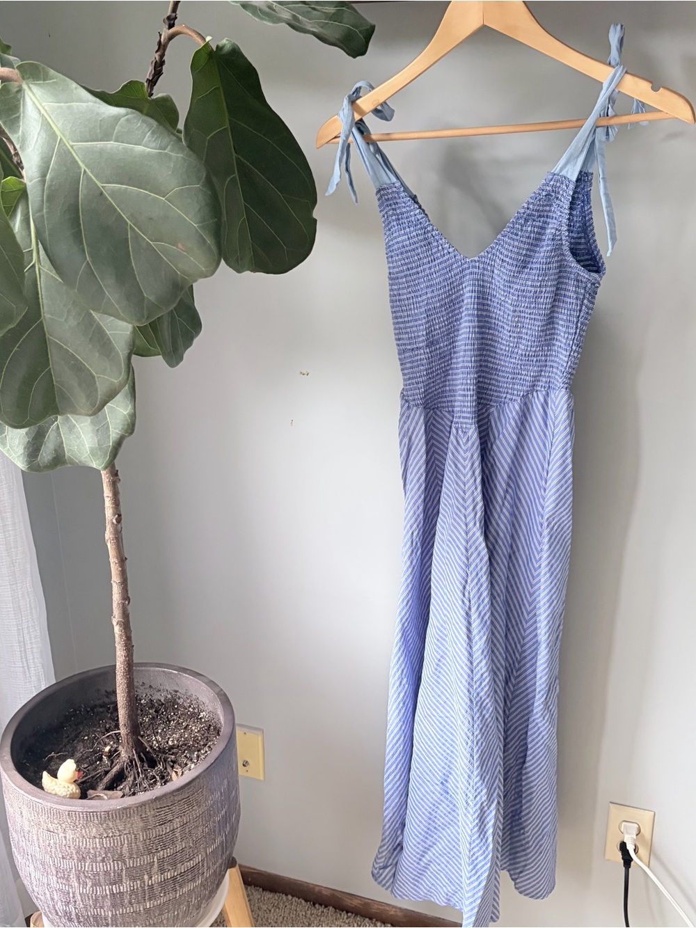 Altar'd State Light Blue Striped Tie-Shoulder Maxi